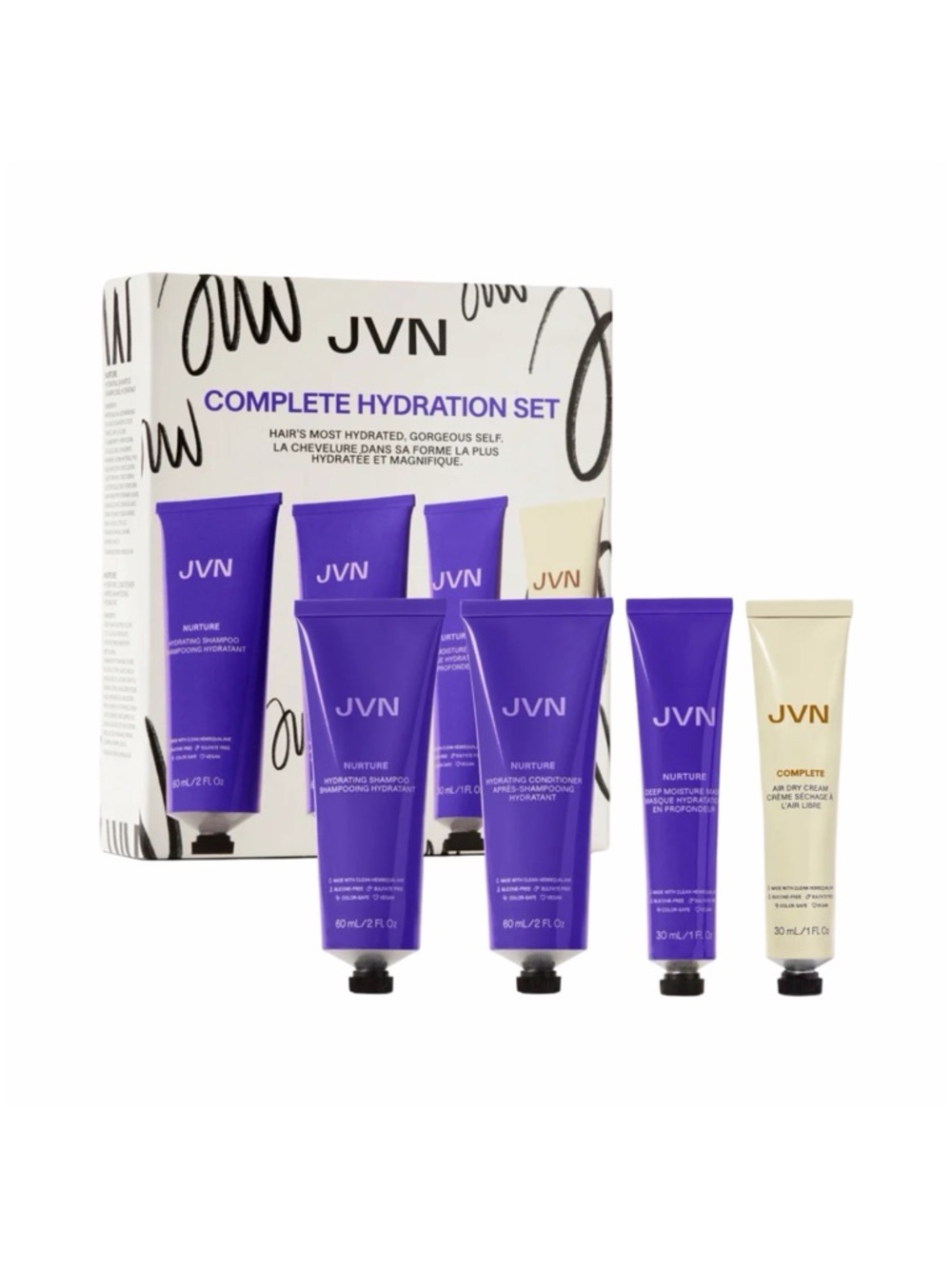 JVN Complete Hydration Set - Shampoo, Conditioner, Hair Mask, Air Dry Cream